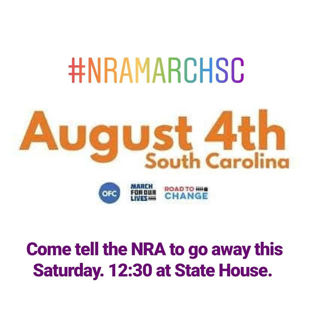 IndivisibleSC_2's tweet photo. Wondering what the #NRAMarchSC is all about?
👉Taking back our #PeoplePower from the Gun Lobby
👉Student-led and organized
👉Speakers: students, educators, activists
👉Die-In: bring your own tombstone or fill out one at the event
👉Voter registration
👉Postcards to Legislators https://t.co/sA8qwlQNB2