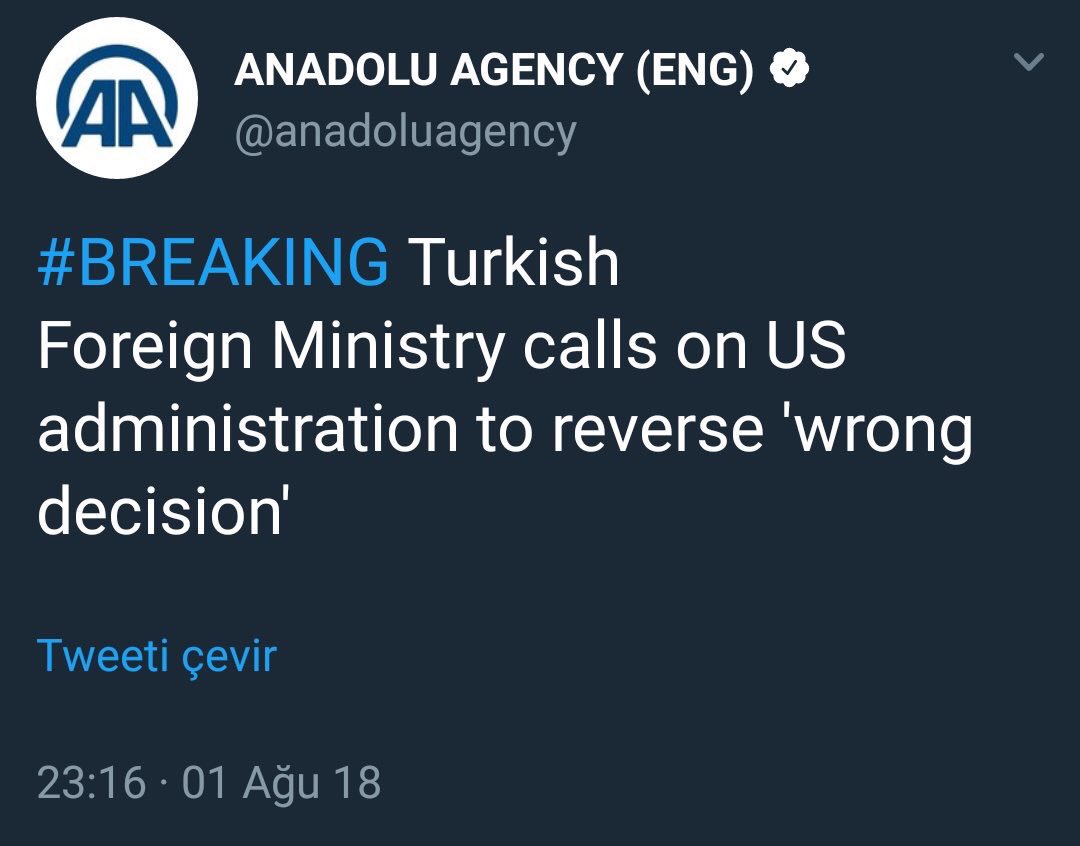 gazeteyolculuk's tweet photo. Anadolu Ajansı, Dışişleri Bakanlığı'nın ABD'nin Türkiye'ye ilişkin yaptırım kararına dair açıklamasını; İngilizce yayınında 'yanlış karar', Türkçe yayında 'karşılık verilecek' başlıklarıyla gördü!
https://t.co/jvxlnjmCeZ … https://t.co/ZU035hmBRN