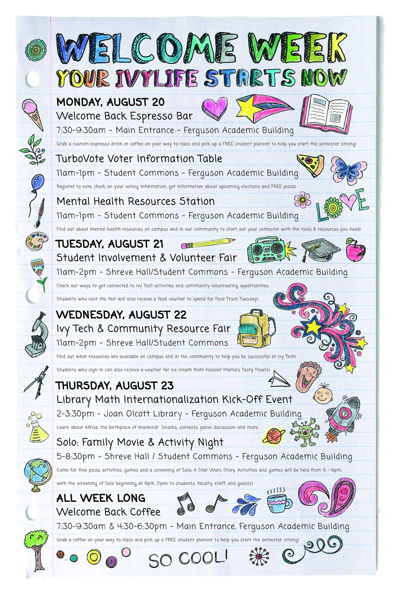 IVYStudentLife's tweet photo. Welcome Week is just around the corner...food trucks, student orgs, pancakes, resources, planners...and so much more is coming! (Aug. 20-24) https://t.co/3uHuUnFNHl
