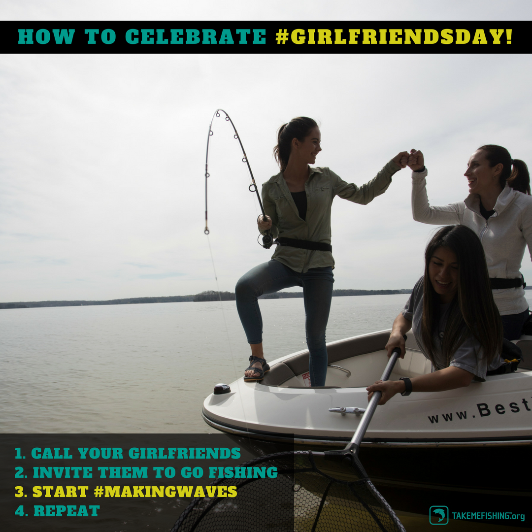 Take_Me_Fishing's tweet photo. #GirlfriendsDay is the perfect date to call your #femaleangler friends to the water and start #MakingWaves! Share this with your friends! https://t.co/ke6fbwWiXh https://t.co/2nwSRRMrIS