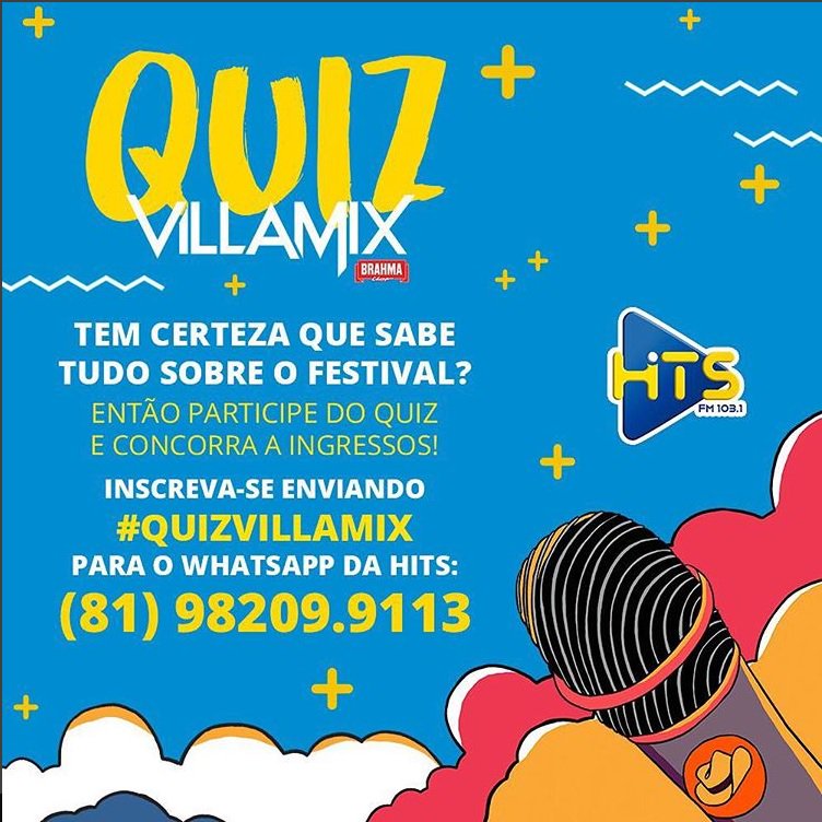 vozdahits's tweet photo. Hello, povo bonito!
Daqui a pouco, a partir das 7 da noite tem #AVozDaHits na Hits Recife 103,1 FM e vai rolar #quizvillamix aovivaço!
Então corre no whatsapp da Hits para se increver: 9.8209-9113. https://t.co/FUHIrWtuqi