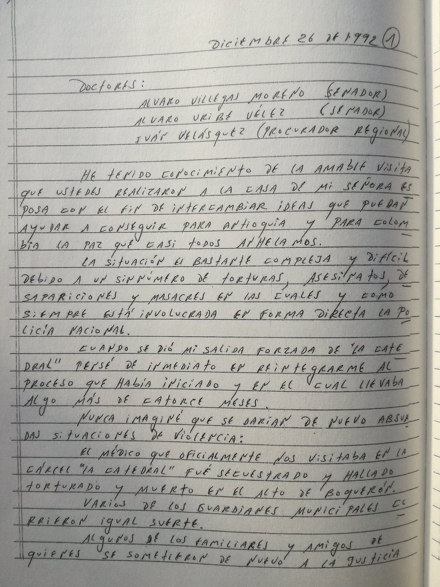 JulianFMartinez's tweet image. Cuando Pablo Escobar le escribía cartas a Álvaro Uribe (tomada del libro de Marta Soto “Velásquez, el retador del poder”)