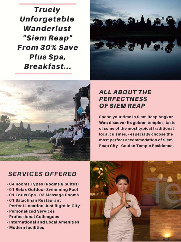 GoldenTempleRSD's tweet photo. All about the perfectness of Siem Reap! Join Us – Golden Temple Residence to get the truly unforgettable experiences in the mystical region of Angkor.
#goldentemplegroup #goldentempleresidence #luxuryhotel #perfectlocation #personalizedservices #professionalcolleauges #siemreap https://t.co/QTcNcYX2me