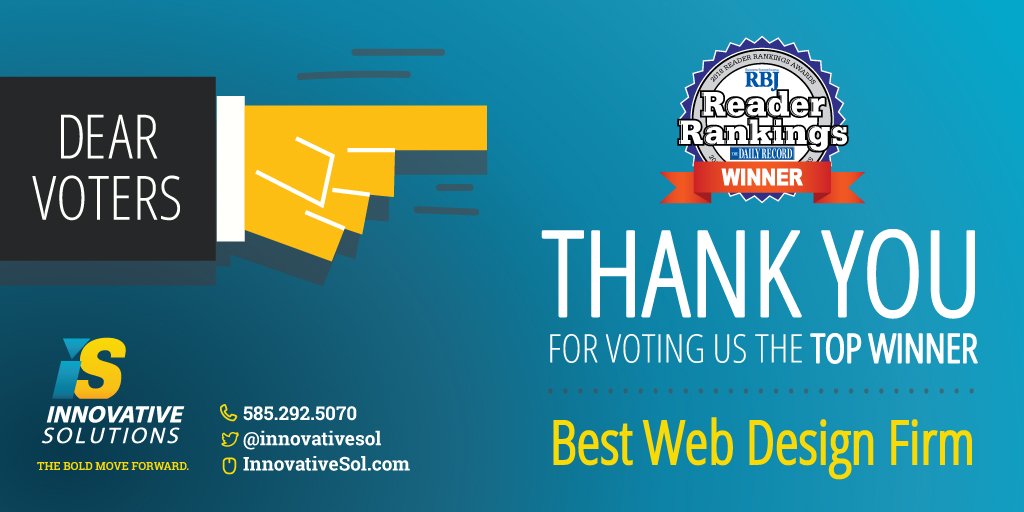 InnovativeSol's tweet photo. Thank you for voting us the TOP WINNER for Best Web Design Firm! And a big thanks to the @RBJdaily for hosting a fantastic award ceremony! https://t.co/6YVHT4PM3a