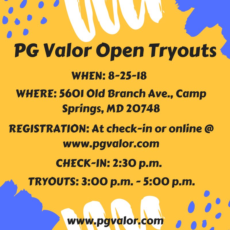 pgvalorbball's tweet photo. Tryouts for the professional men’s basketball team are this month! #24daysaway (BNG)

PG Valor Season 3 tryouts are coming August 25. Please visit https://t.co/Se66bxU1SC to learn more about this championship team! 
#wearepg #pgvalor #pgcourage https://t.co/3U5Pp9HXh0