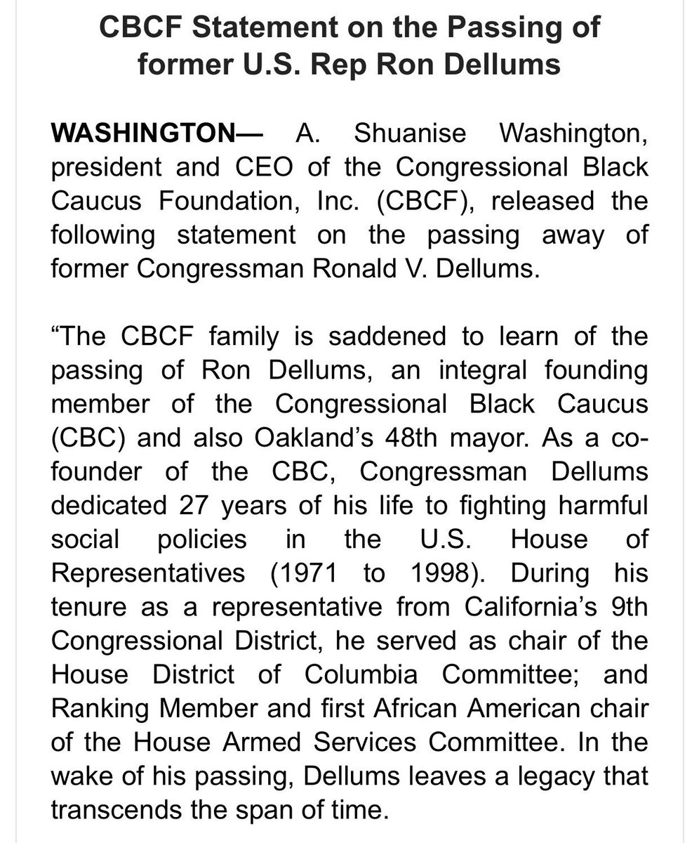 NewsNetNews's tweet photo. 🇺🇸🙏 1Aug2018 @CBCFInc Statement on the Passing of former U.S. Rep Ron #Dellums 🙏🇺🇸 https://t.co/byoQa2YadT