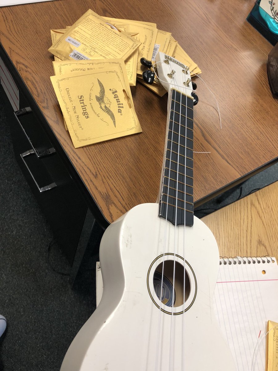 MidwayESMusic's tweet photo. When it takes you THREE HOURS to restring one ukulele because you keep getting distracted by pre-planning tasks. 🤦🏾‍♀️ #ukesneedstringin #squirrel #INeed4HandsandaClone https://t.co/WlSHcK9nX1