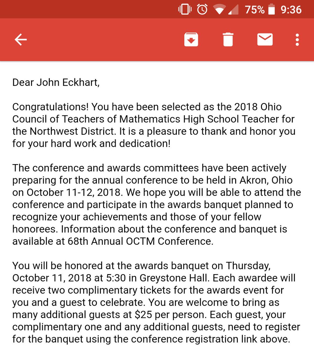 Such an honor!! Thank you to adminis, teachers, and students for allowing me the opportunity to share some math and 'slick tricks' for the past three years. Special thanks to students involved in any competition I coach a team for; rather it was Moody's, stemnauts, or rocketry!