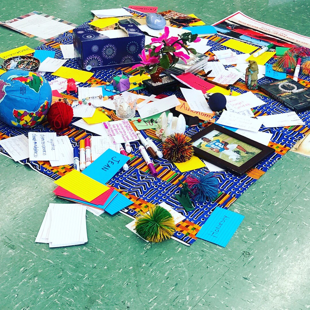 898Middle's tweet photo. The #RestorativePractice circle centerpiece keeps growing and MS898 staff members are equipped with their own #Restore360 kits to implement the @MorningsideCtr approach in all classrooms and advisory periods! #restorative #rethinkdiscipline #communitybuilding #circles https://t.co/axfEygpLpq