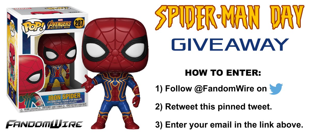 FandomWire's tweet photo. To celebrate #SpiderManDay, we're giving away a #FunkoPop! #SpiderMan from #AvengersInfinityWar! #Giveaway ends tomorrow (8/2/2018) at 11:59pm.

HOW TO ENTER:
1) Follow @FandomWire.
2) Retweet this pinned tweet.
3) Enter your email here: https://t.co/EwdBDbcP6n https://t.co/fzjNTQrzrP