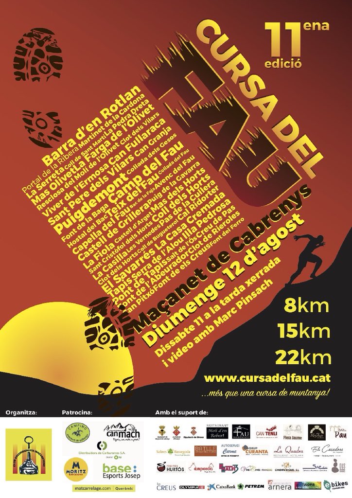 CursesRunning's tweet image. 11a Cursa del Fau
📍Maçanet de Cabrenys (Alt Empordà)
🏃‍♂️8k + 15k + 21k
🗓 12 d’agost
⏰ 8 h.
@MacanetCabrenys 
#run #running #trailrunning #trail #cursa #maçanetdecabrenys #altemporda #emporda  #girona #8k #15k #21k #race #cursa #cursesrunning #sport #esport #esportcat
