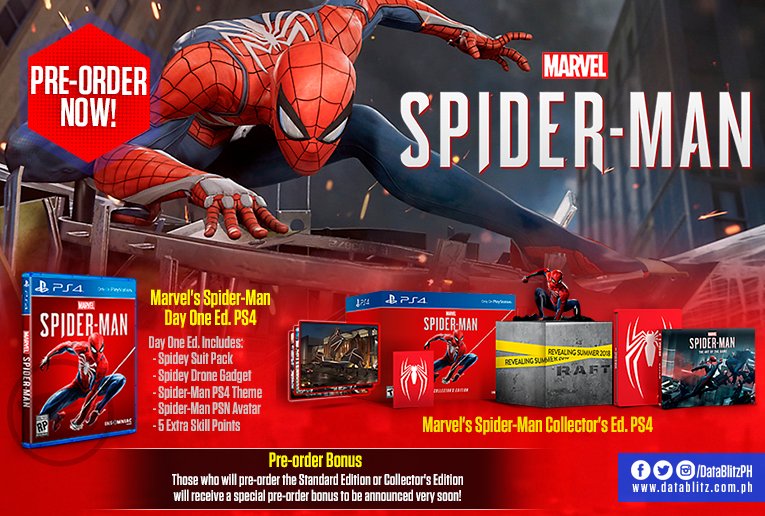 DataBlitz pe Twitter: „Pre-order offers for Marvel's Spider-Man Day One  Edition and Collector's Edition are now being accepted at all Datablitz  branches nationwide! Pre-order DP: Marvel's Spider-Man Day One Ed.:   Marvel's