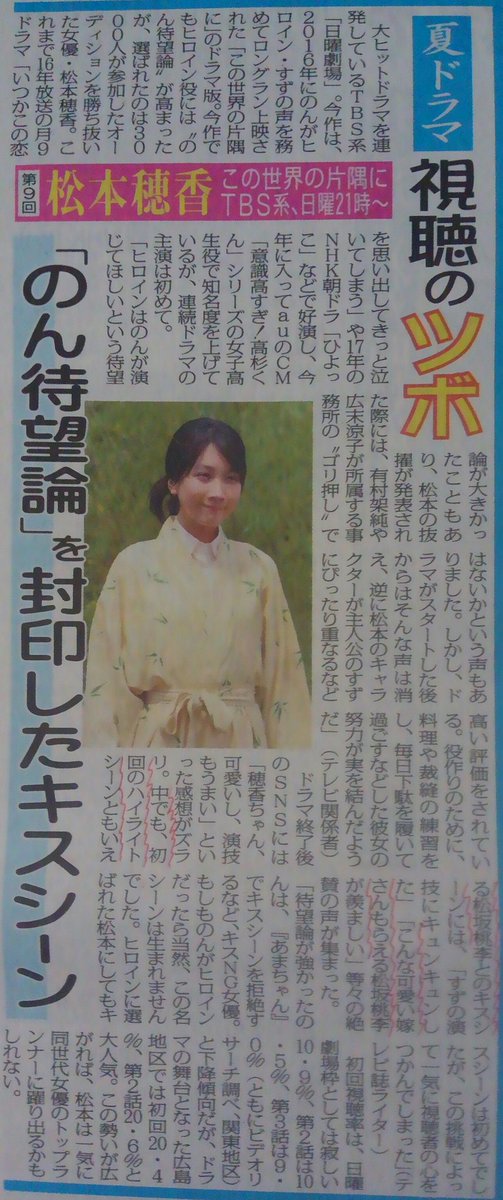 Oda Na Twitteru 日刊ゲンダイ 夏ドラマ視聴のツボ第9回は 松本穂香 のん待望論があったんだ しかしスタートしたら すずにぴったりと高い評価が 中でも 松坂桃李 とのキスシーンのすずにキュンキュンだと え こちらとしては 周作さんの首筋ピクピクにでしょ Oda Na Twitteru 日刊ゲンダイ 夏ドラマ視聴のツボ第9回は 松本穂香 のん待望論があったんだ しかしスタートしたら すずにぴったりと高い評価が 中でも 松坂桃李 とのキスシーンのすずにキュンキュンだと え こちらとしては 周作さんの首筋ピクピクにでしょ