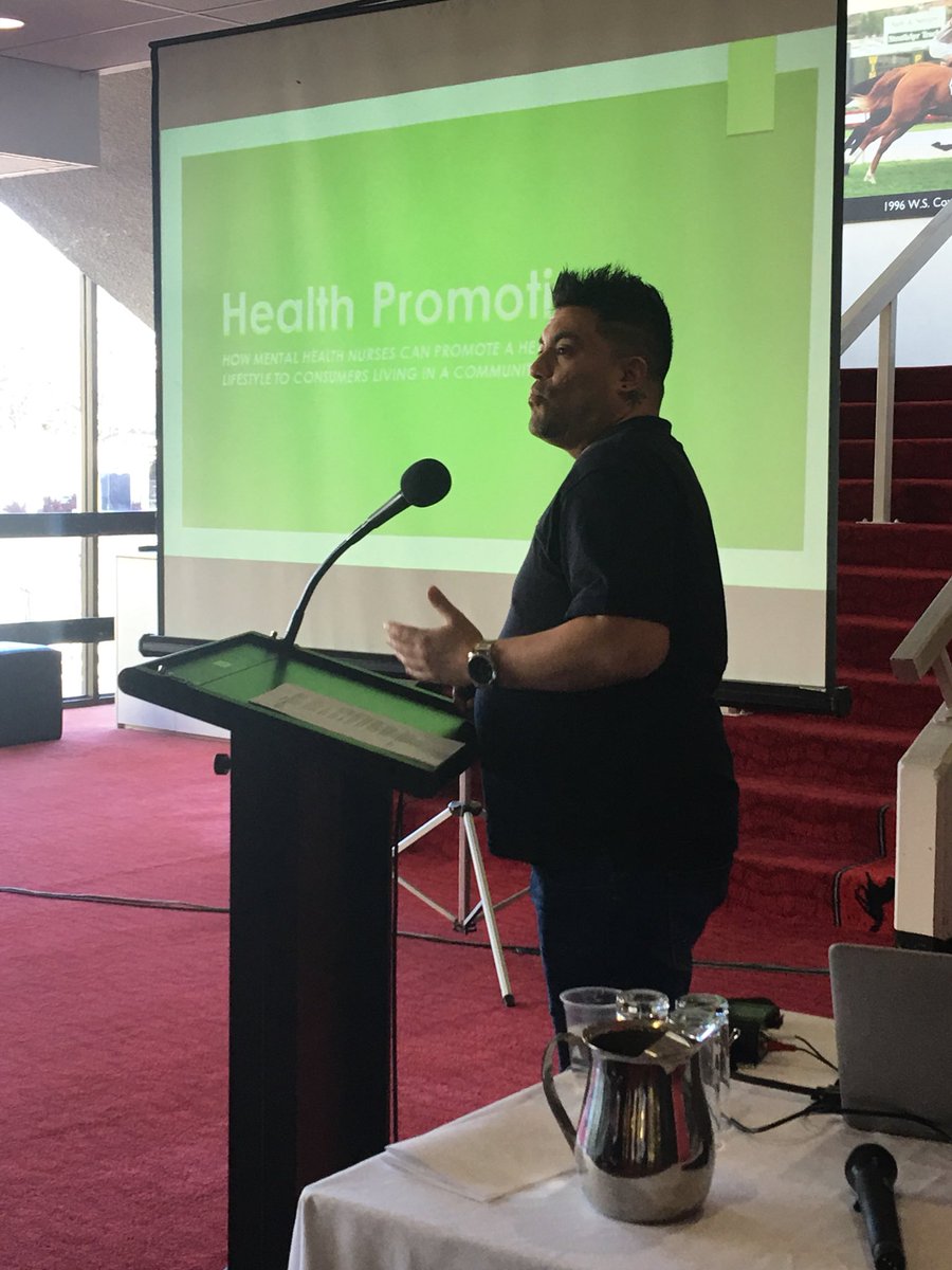 NWMHgrads's tweet photo. @NWMHgrads Shane Bautista presenting on the physical health of consumers who reside within a community care unit #VCMHN2018 #FirstTimePresenter https://t.co/lNFi4nMJzH