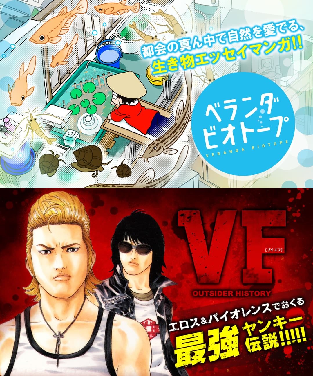 マンガpark マンガパーク マンガpark 1周年記念 夏休みは毎日2作品無料 朝park 夜park 明日の全話無料は 朝park ６時 9時 ベランダビオトープ 夜park １８時 ２１時 Vf アウトサイダーヒストリー を全話無料で公開