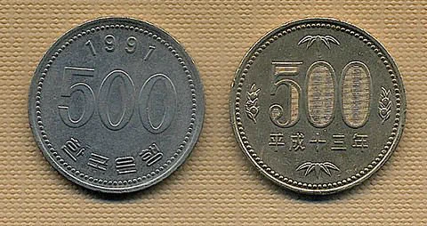【注意喚起！】500円とそっくりな500ウォン！故意に支払う人もいるので、売り子さんは注意！