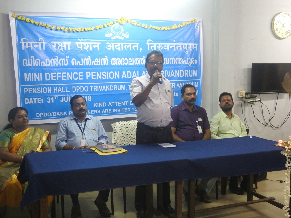 DefencePROTvm's tweet photo. Defence Pension Adalat will be held on every last working day of the month at DPDO #Trivandrum.
All defence/family pensioners drawing pension from DPDO or Banks can avail this opportunity by submitting applications on or before 25th of every month to #DPDO,Tvm.
@SpokespersonMoD https://t.co/YkvMYZCFfC
