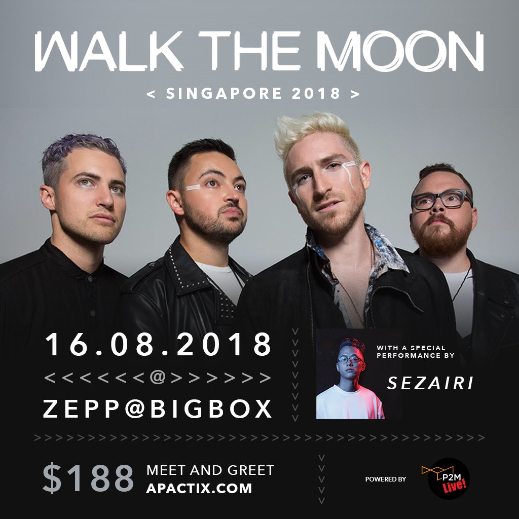 p2m_concepts's tweet image. Get your EXCLUSIVE Meet and Greet passes for @WALKTHEMOONband ! Pose for the perfect selfie with the band and walk away with a limited edition SIGNED poster! A definite must for all our dedicated Moonwalkers! Tickets at only $188! apactix.com/events/detail/…