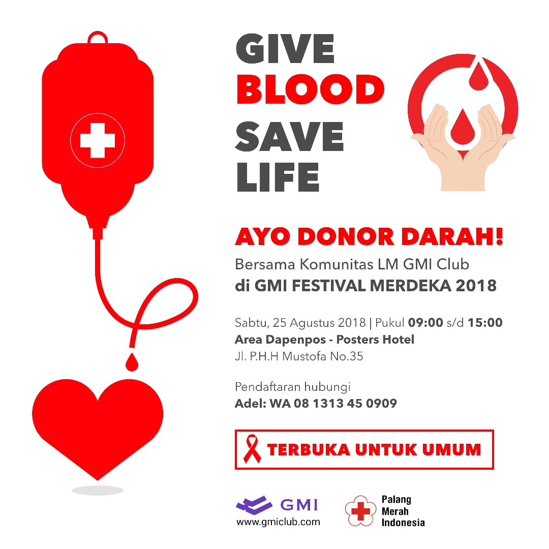 #INFO #Dondar #Bandung #GmiClub | 25 Agustus 2018 | 09.00 - 15.00 | Area Dapenpos - Posters Hotel Jl. P.H.H Mustofa No. 35 | <a href="/DonDarBDG/">Komunitas Donor Darah Bandung</a> <a href="/infobdg/">BANDUNG ᮘᮔ᮪ᮓᮥᮀ</a> @HumasBdg