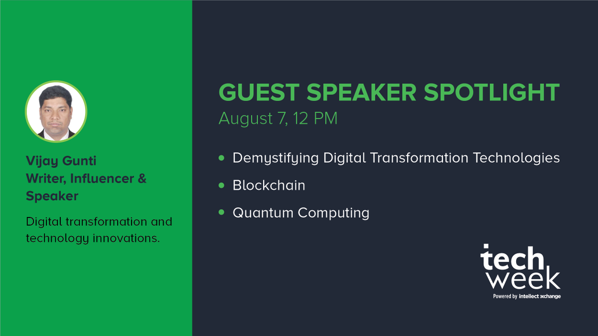intellectAI's tweet photo. We’re happy to welcome @GuntiVijay, our guest speaker who’ll be discussing about #IoT, #ML, #blockchain and #cloudcomputing with us. #TechWeek2018 https://t.co/VML4Zh73Te