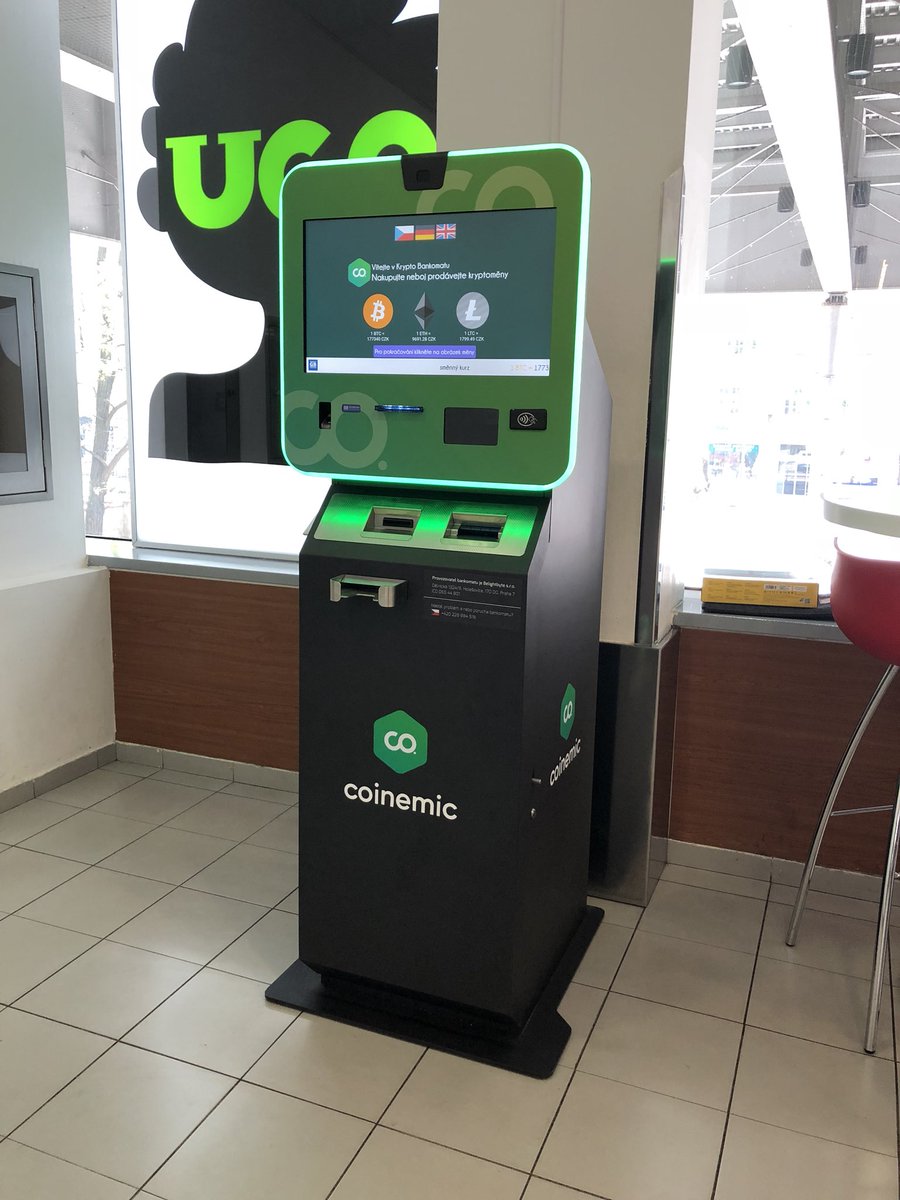 Nově spustený Krypto Bankomat (od @generalbytes ) najdete v Atrium Flora,  4. patro vedle KFC. Tentokrát už v barvách krypto směnárny a bankomatu  @coinemic. #Bitcoin #Litecoin #Ethereum #Crypto #ATM