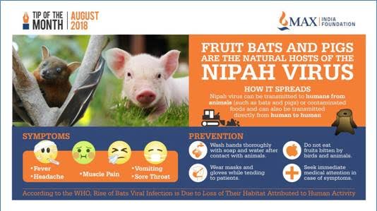 Prevention:
* Wash hands thoroughly with soap & water after contact with animals.
* Do not eat fruits bitten by birds & animals.
* Wear masks & gloves while tending to patients.
* Seek immediate medical attention in case of symptoms.
#Nipah #Virus #Prevention #MaxIndiaFoundation
