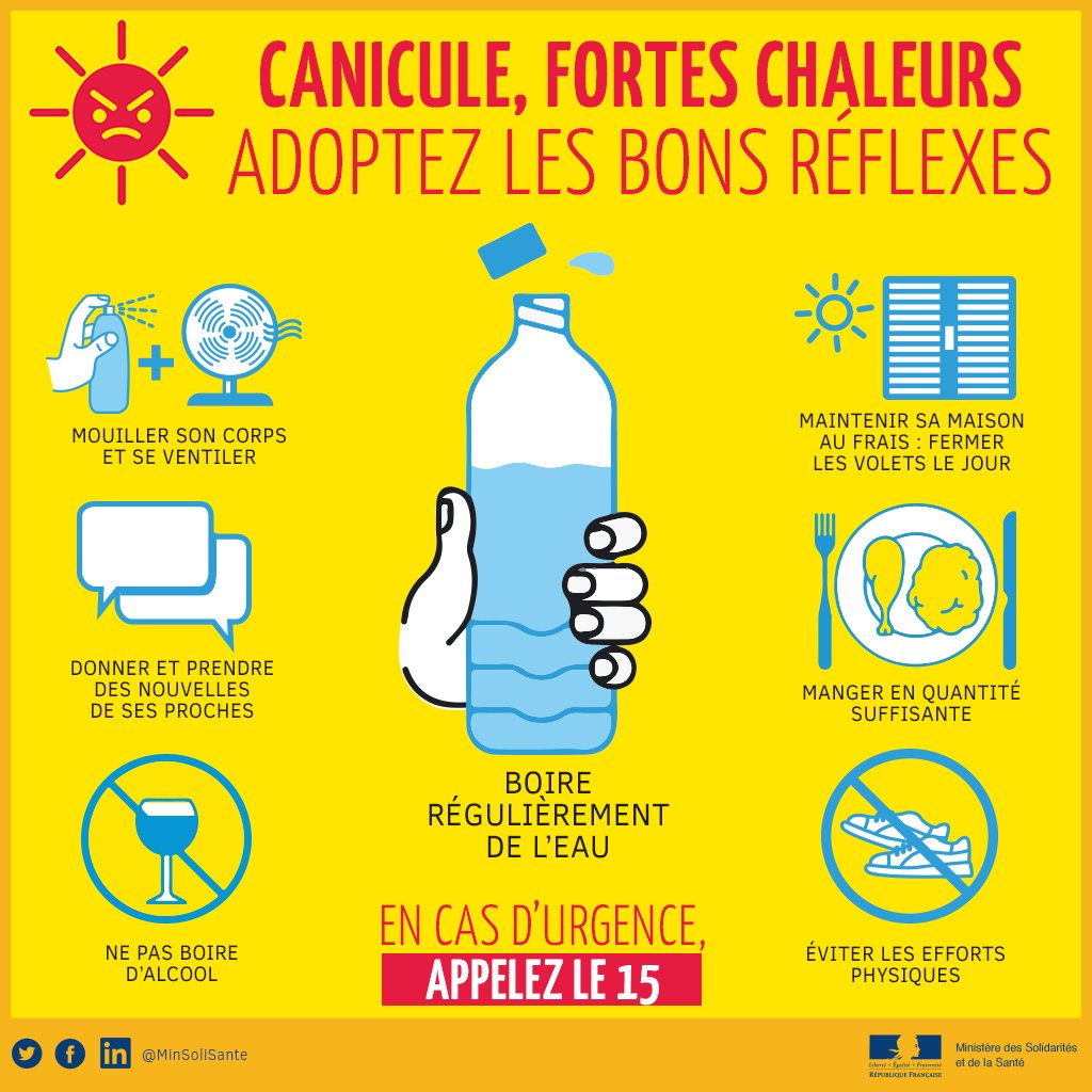 ☀️🌡️VIGILANCE ORANGE CANICULE🌡️☀️

La #Gironde est placée en vigilance orange #canicule à compter d'aujourd'hui, Jeudi 2 Août à 12h.
Prenez toutes les dispositions utiles, notamment auprès des personnes âgées, des personnes handicapées et des enfants en bas-âge.