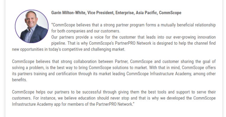 CommScope's tweet image. @GMW_databoom shares with VarIndia why #CommScope’s PartnerPRO Network is important to our channel success: varindia.com/news/a-strong-… #PartnerPRO