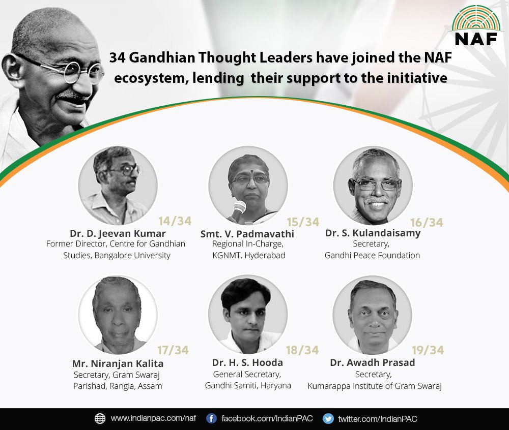 IndianPAC's tweet photo. 'In a gentle way, you can shake the world'- M.K. Gandhi

We are blessed to receive the support and inspiration from 34 Gandhian thought leaders who have put Bapu's ideals into practice and encouraged the whole nation to join the National Agenda Forum.

#ISupportNAF https://t.co/J2yZF1XgKG