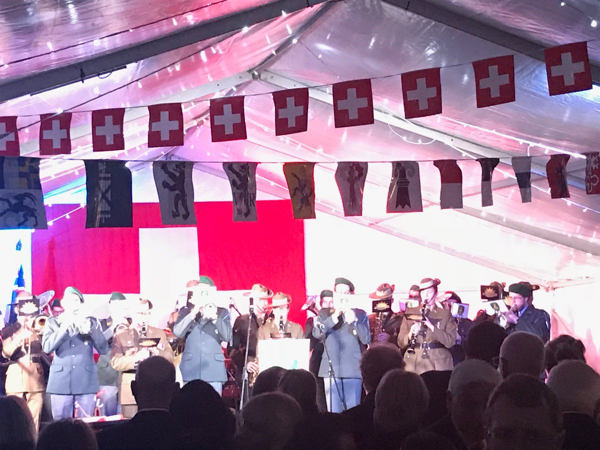 Happy birthday Switzerland.  Combined Swiss and Aust brass bands is celebrating in style with a tune about a stolen sheep #embassyofSwitzerland