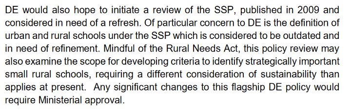 SharedEducate's tweet image. From the DEs annual report on area planning - potential development of new criteria to identify strategically important small rural schools education-ni.gov.uk/sites/default/…