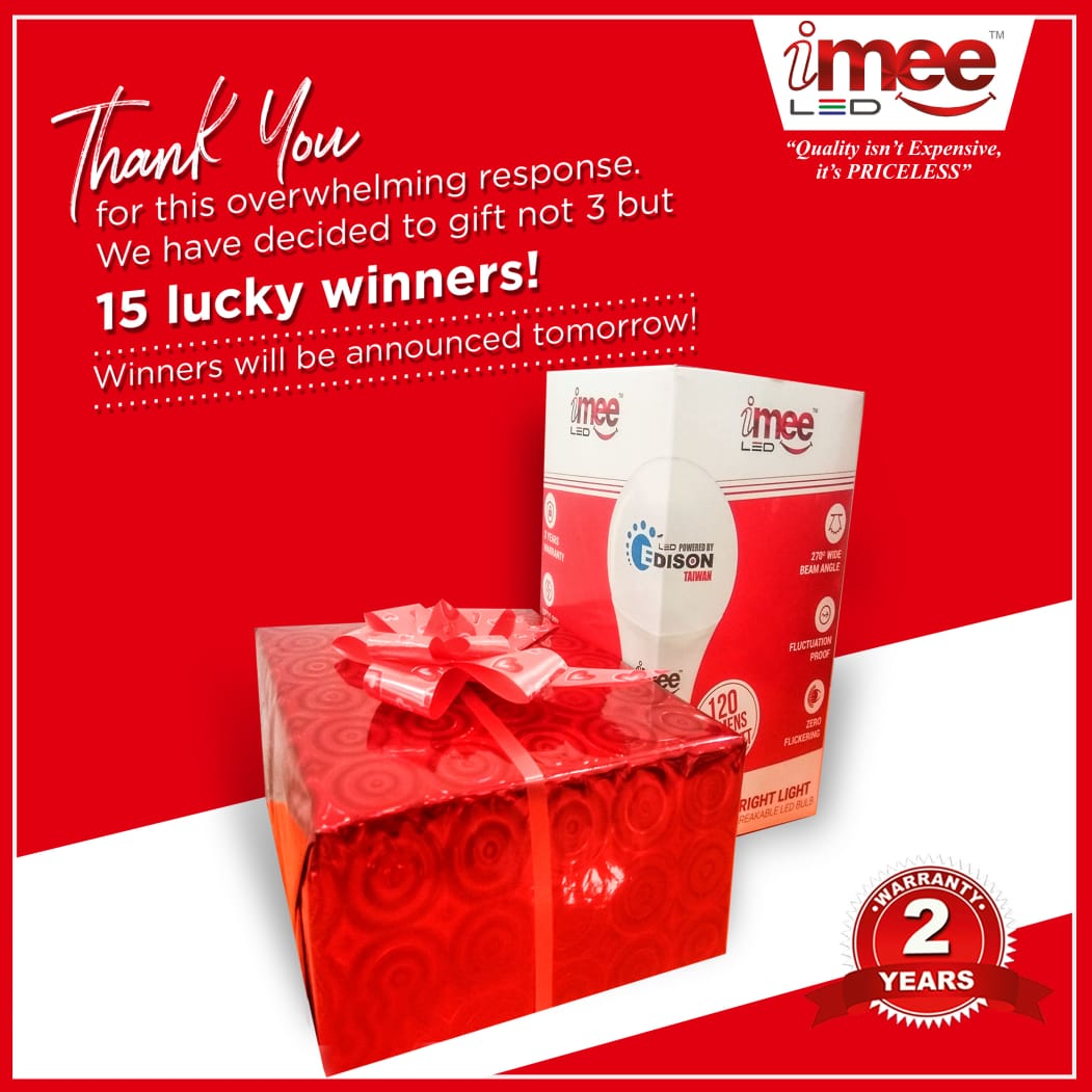 iMeeLED's tweet image. Thank you for this overwhelming response we received on the #iMeeLEDContest01. As a result we have decided to announce not 3 but 15 Lucky Winners! Winners will be announced tomorrow at 11 AM. Stay Tuned. #iMeeLED #LEDProducts #Contest #ExcitingPrizes #LEDBulbs #EcoFriendly