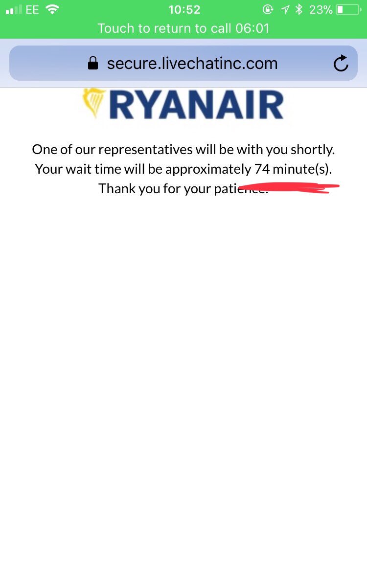 Excellent customer contact from <a href="/Ryanair/">Ryanair</a> here, glad to be dealt with in real time... #stillinthephonequeue