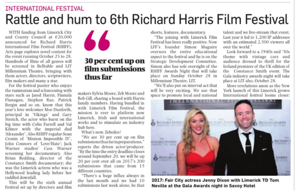 Plans a-foot for 6th Richard Harris International Film Festival 2018 limerickfilmfestival.net/2018/08/02/pla…