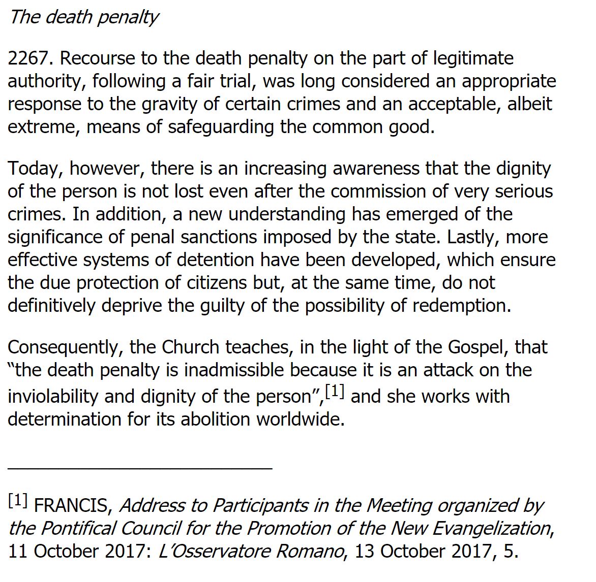 Pope Francis changes Catholic Church teaching on death penalty