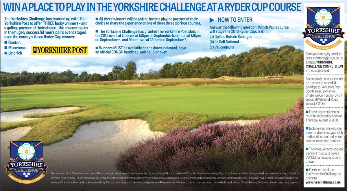 Golf Chance Win Yorkshire Challenge Lindrick Partner Entry