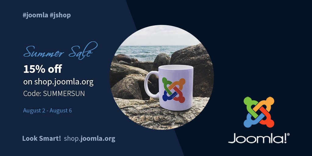 joomla's tweet photo. Last chance! 15% off on everything in our #Joomla #shop from August 2 to 6 with the summer sale code: SUMMERSUN
#jshop #jsale
https://t.co/4mrF6fFKoJ https://t.co/HjAd8yDMHd