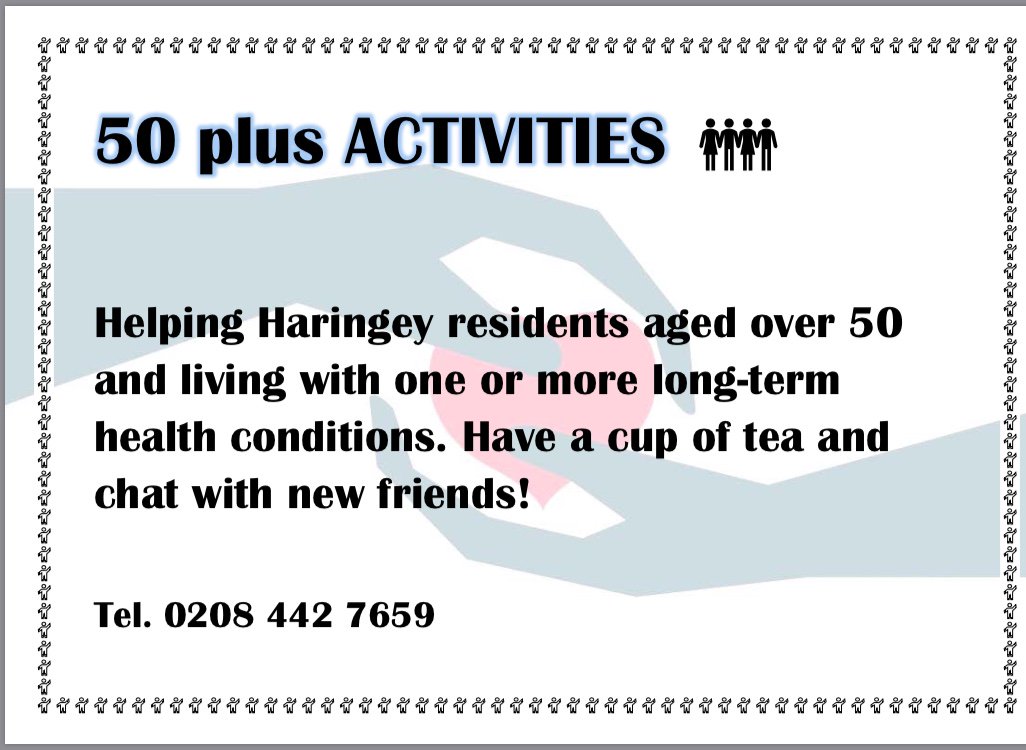 50 plus ACTIVITIES!
For Haringey residents aged over 50 and living with one or more health conditions, here at <a href="/ChestnutsCentre/">Chestnuts Community</a> 
#help #love #kindness
