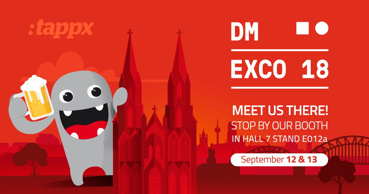 tappx's tweet photo. We'll be at #DMEXCO18 on Sept 12-13, visit us and find out more about mobile programmatic.

📅 Schedule a meeting at https://t.co/yYPgJllodc https://t.co/QT9VVgVH9Z