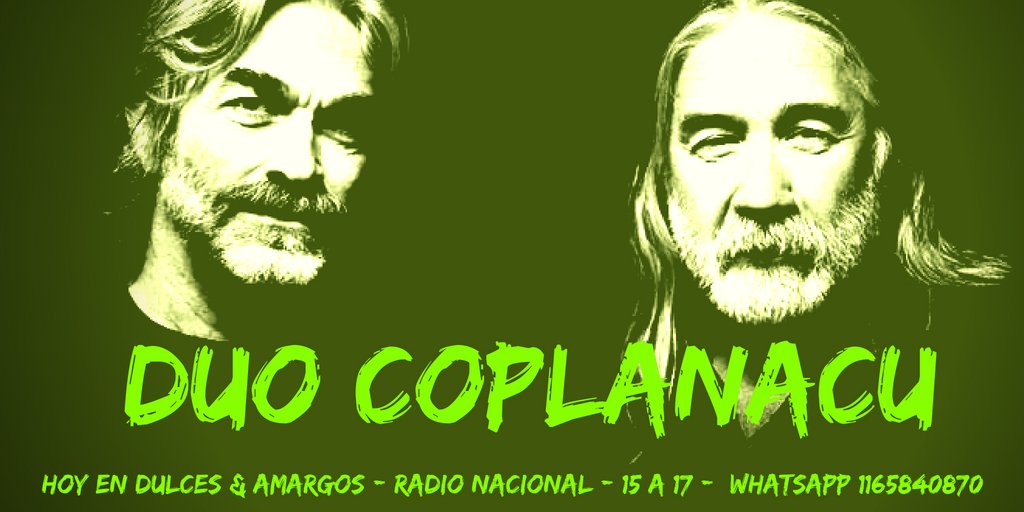 Hoy en <a href="/DyANacional/">Dulces y Amargos</a> con <a href="/MarceloDellamea/">Marcelo Dellamea</a> recibimos al <a href="/DuoCoplanacu/">Dúo Coplanacu</a> <a href="/NacionalAM870/">Radio Nacional AM 870</a> 
15 a 17
La FM Nacional de tu ciudad.
974 de DirecTV
955 Cablevisión 
bit.ly/StreamAM870