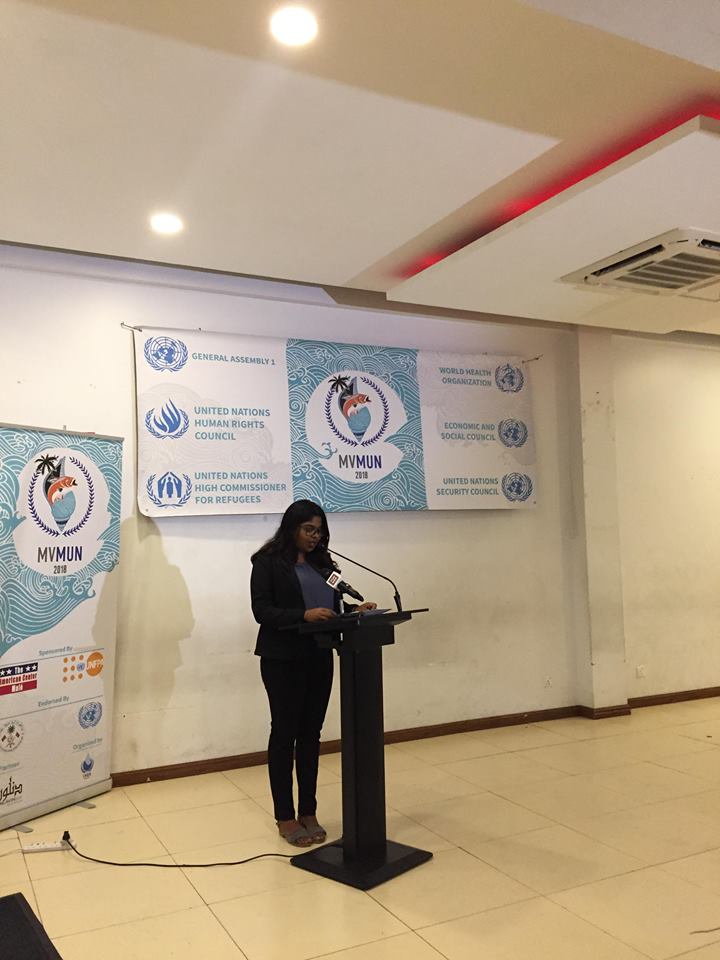 UNFPAMaldives's tweet photo. #HappeningNow @ @mvmun_ 2018
"Today marks the start of 3intensive days of debate. We need qualified, passionate and dedicated youths to take charge and build relationships that help advance our interests in today's world", Shaina Abdulla, Secretary-General of MVMUN https://t.co/ZL1cDoPxbE