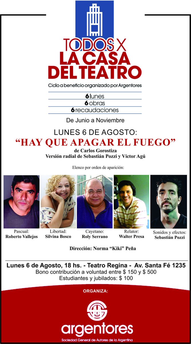 LUNES 6 DE AGOSTO: TODOS X LA CASA DEL TEATRO. Ciclo a Beneficio
Ver la info, aquí: argentores.org.ar/noticias/gener…