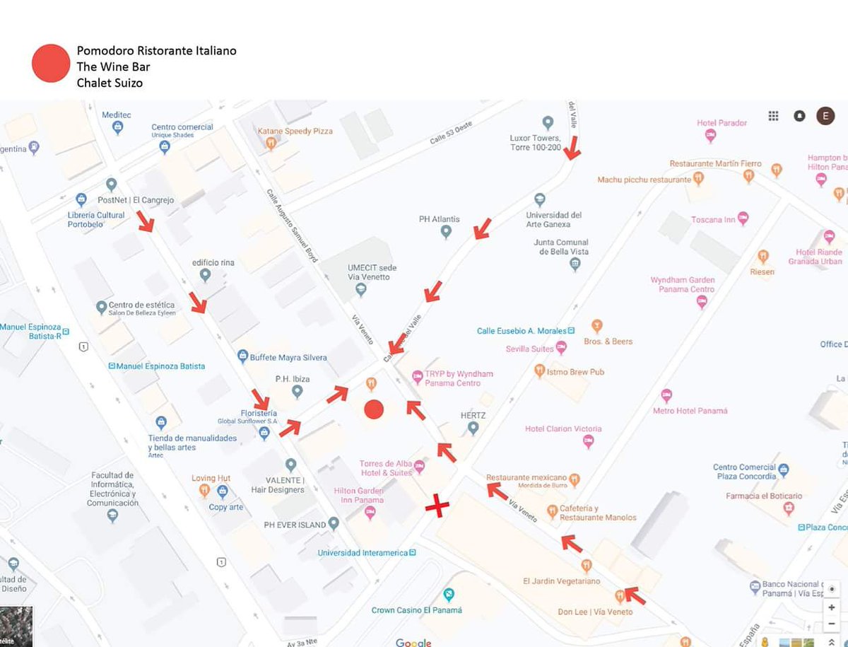 RestChefWilly's tweet image. Queridos clientes, el Sinaproc mantiene el área de la Eusebio A Morales cerrada frente al Hotel Veneto.
Hemos confeccionado un mapa para que nos puedan visitar más fácilmente con rutas alternas. Pueden accesar por la Via Veneto o desde 2 puntos de la Via Argentina
