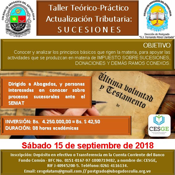 caezulia's tweet image. Taller teórico práctico sobre Sucesiones, dictado por especialistas en la materia. Duración 8 horas. Horario Sabatino de 8 a.m. a 1 p.m. Inversión: Bs. 4.250.000,00 = Bs.S. 4.250,00 Info: 0261-4116134 o cesgeletatam@gmail.com