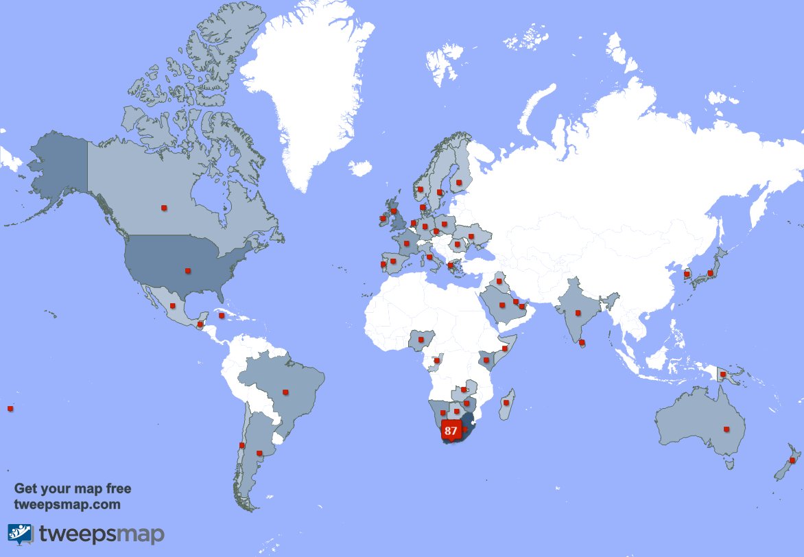 We have 5 new followers from South Africa 🇿🇦, and more last week. See tweepsmap.com/!StevalPumas