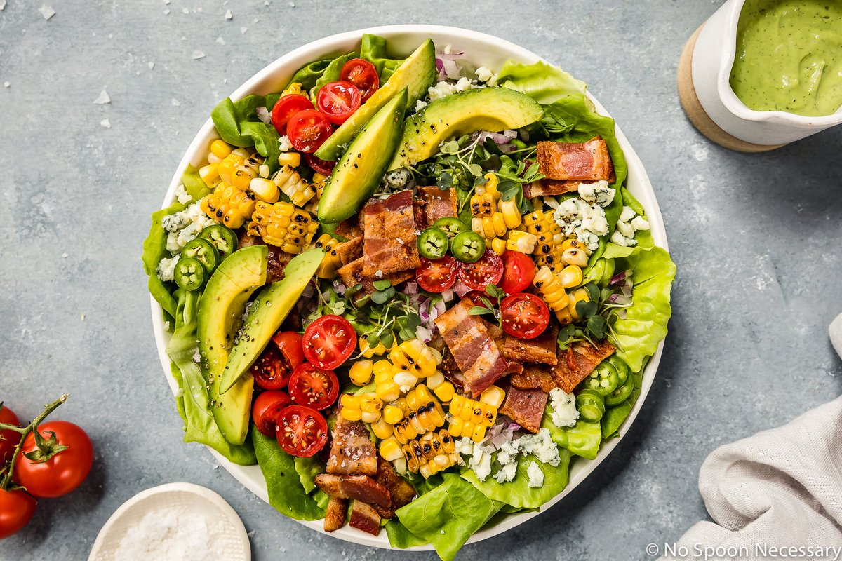 NoSpoonNecesary's tweet photo. This Summer Corn B.L.A.T Salad is a deconstructed version of the classic California BLT!  With the addition of fresh grilled corn &amp; an avocado jalapeno ranch dressing, this salad will give the sandwich a run for its money! https://t.co/hBYWvbXWIK #VinhoVerdeWines #21andup https://t.co/l8Os9B5atq