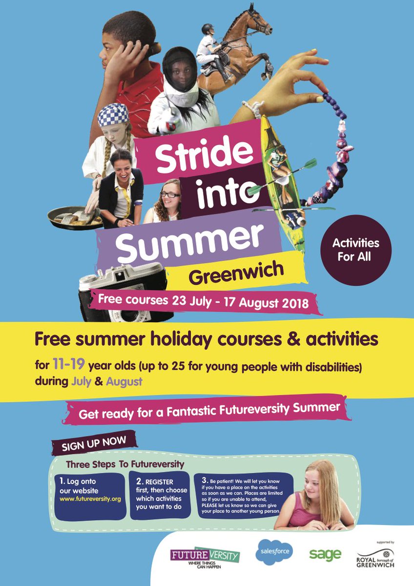 Futureversity's tweet photo. Futureversity's free courses for young people in Greenwich this summer! The Greenwich Summer Youth Programme starts very soon!! #Futureversity #WhereThingsCanHappen #Fun #Summer #FreeCourses @Royal_Greenwich https://t.co/MJ9JY6zbzq