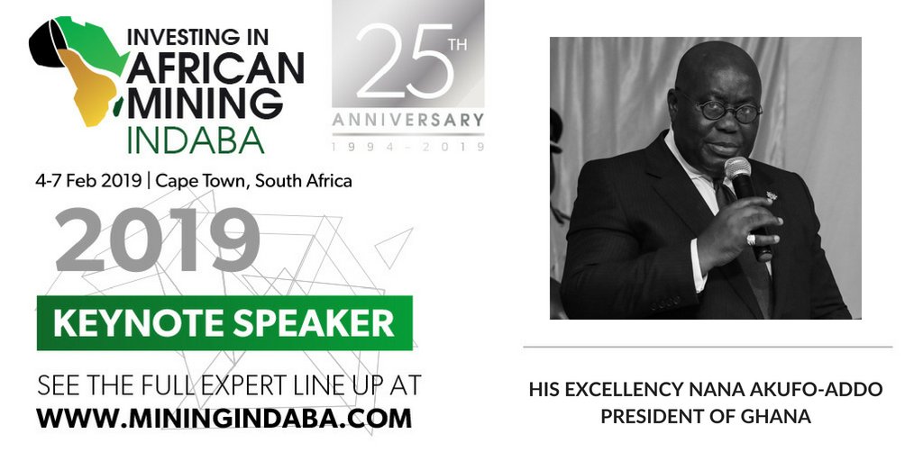 Mining Indaba (@miningindaba) on Twitter photo Excited to announce that <a href="/NAkufoAddo/">Nana Akufo-Addo</a> President of #Ghana will be delivering a keynote speech at #MiningIndaba19. As one of Africa's largest #gold producers, find out firsthand about the opportunities available in Ghana. Register now online: miningindaba.com Excited to announce that <a href="/NAkufoAddo/">Nana Akufo-Addo</a> President of #Ghana will be delivering a keynote speech at #MiningIndaba19. As one of Africa's largest #gold producers, find out firsthand about the opportunities available in Ghana. Register now online: miningindaba.com