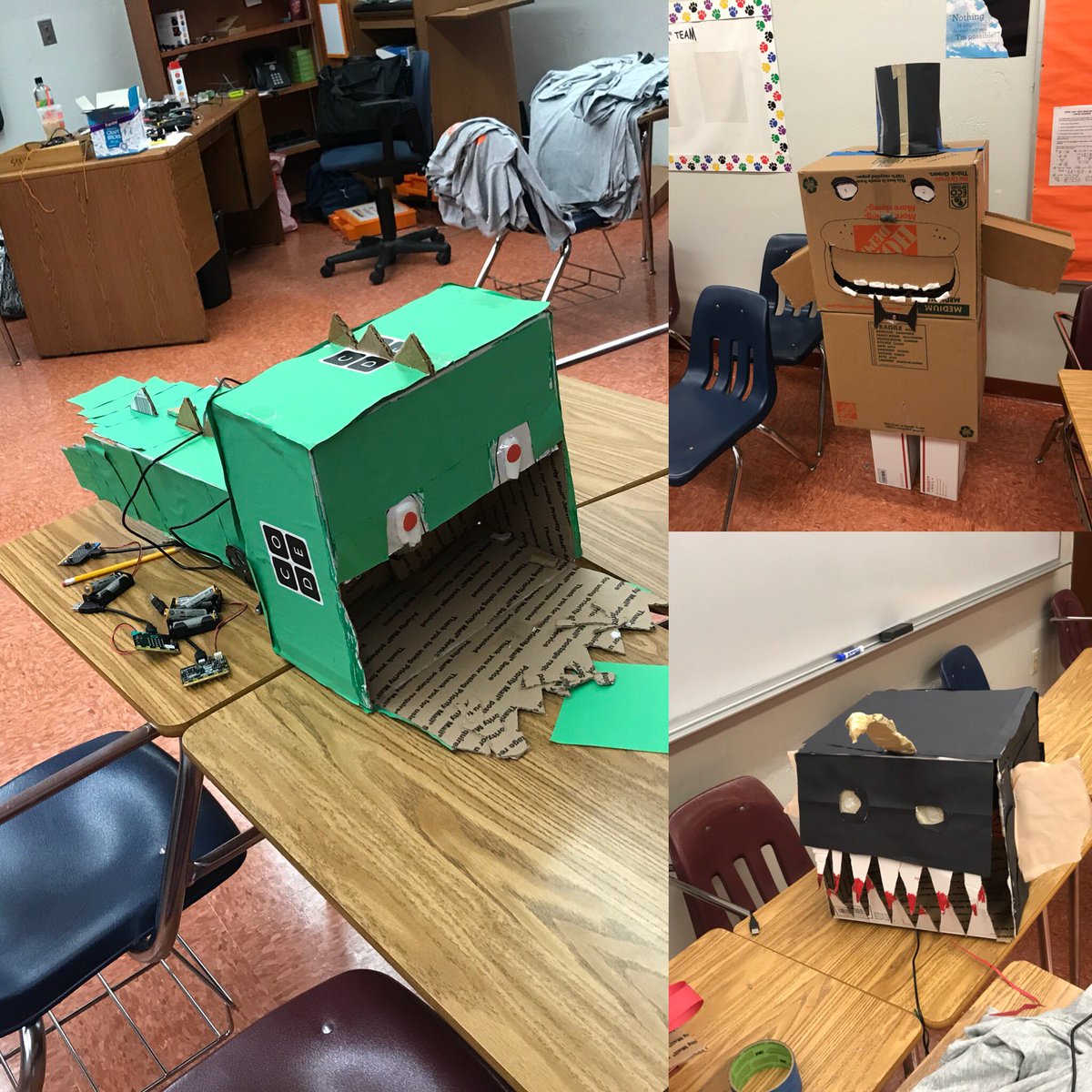 Odyssey850's tweet photo. Kids designing and Building robots using arts and craft materials, a microbit and a hummingbird duo robotics kit. @BrowardSTEM #ALIgn2018 #microbit #hummingbird #ComputerScience @BCPSAppLearn https://t.co/OKflPEtpBs