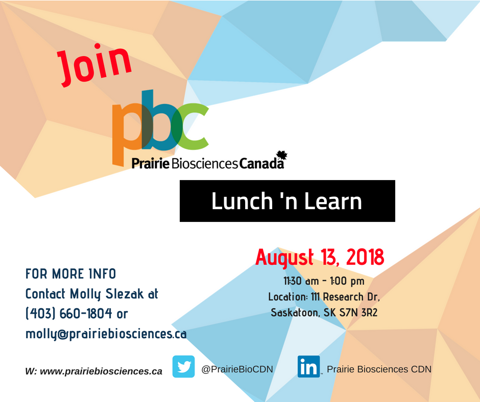 PrairieBioCDN's tweet photo. Join @PrairieBioCDN on Aug 13 for a Lunch ‘n Learn session at @agwestbio 2 hear from us about how u can maximize ur clean biotech opportunities by tapping into PBC's programing. Contact Molly Slezak 📧molly@prairiebiosciences.ca #TrainingThursday #PrairieBioCDN #Biosciences https://t.co/1vXu3njlRA